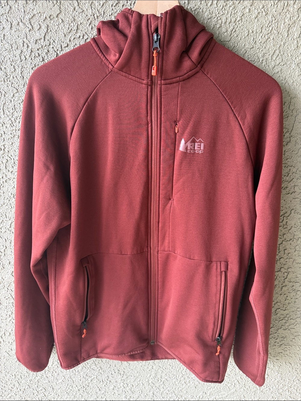 REI Super Soft Brick Red Full-Zip Hooded Fleece Jacket